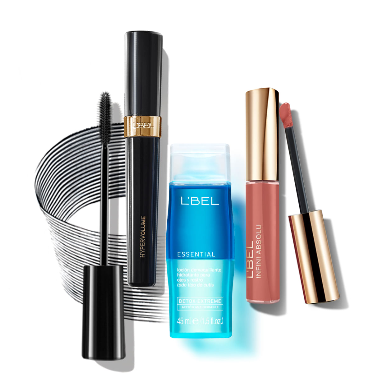Set máscara de pestañas + desmaquillador bifásico + labial · Color: Color único